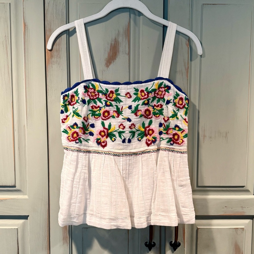 Anthropologie White Sleeveless Bustier Peplum Tank Top